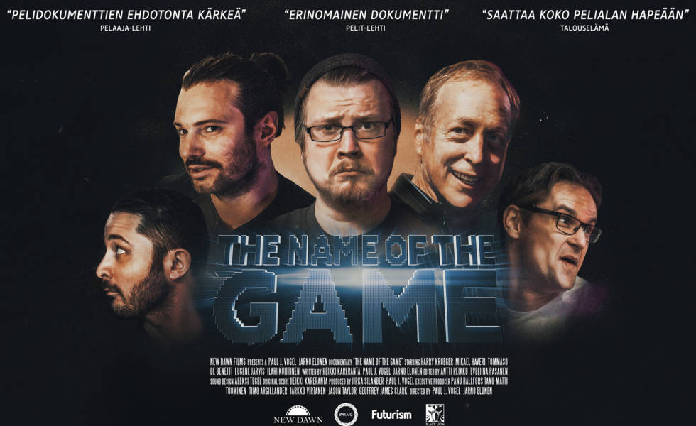 Elokuvajuliste, jossa viiden päähenkilön kasvot elokuvan nimen The Name of the Game -ympärillä.