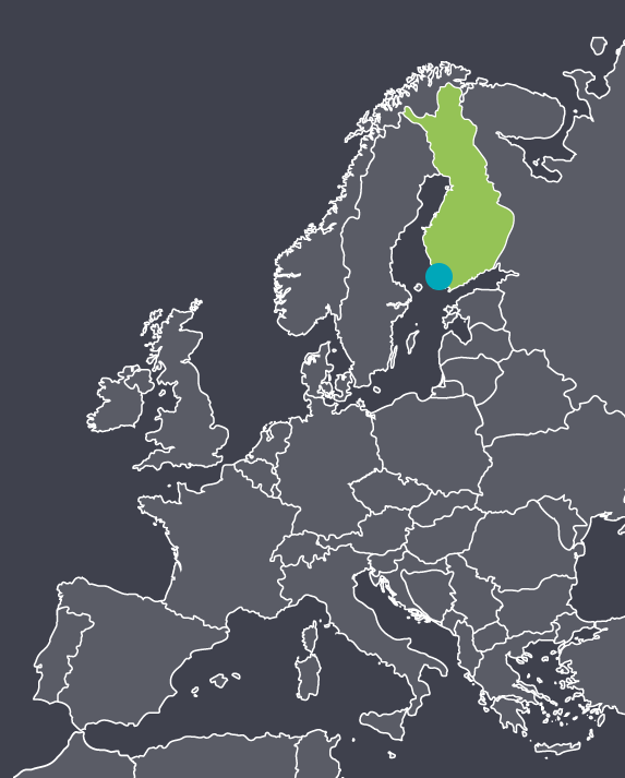 Euroopan kartta, jossa Suomi ja Turun seutu