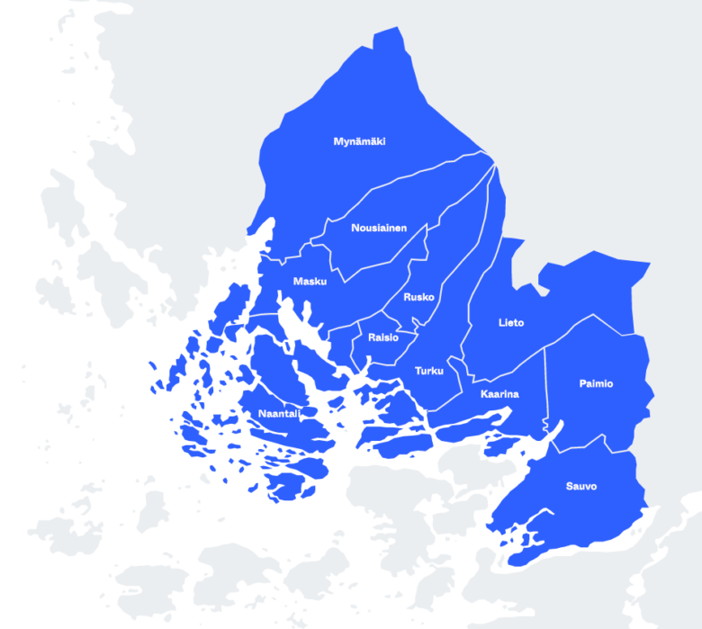 The Turku Region on a map.